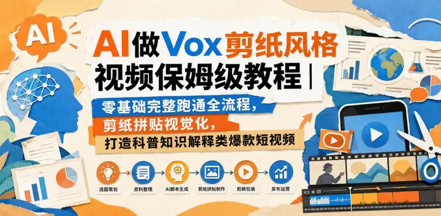 AI做Vox剪纸风格视频保姆级教程|零基础完整跑通全流程,剪纸拼贴视觉化,打造科普知识解释类爆款短视频-阿牛笔记
