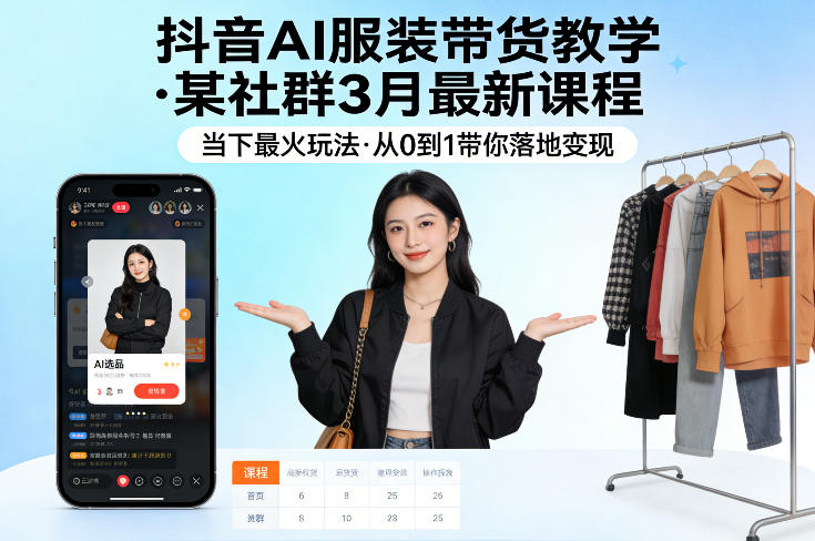 抖音AI服装带货教学，某社群3月最新课程，当下最火玩法，从0到1带你落地变现-阿牛笔记