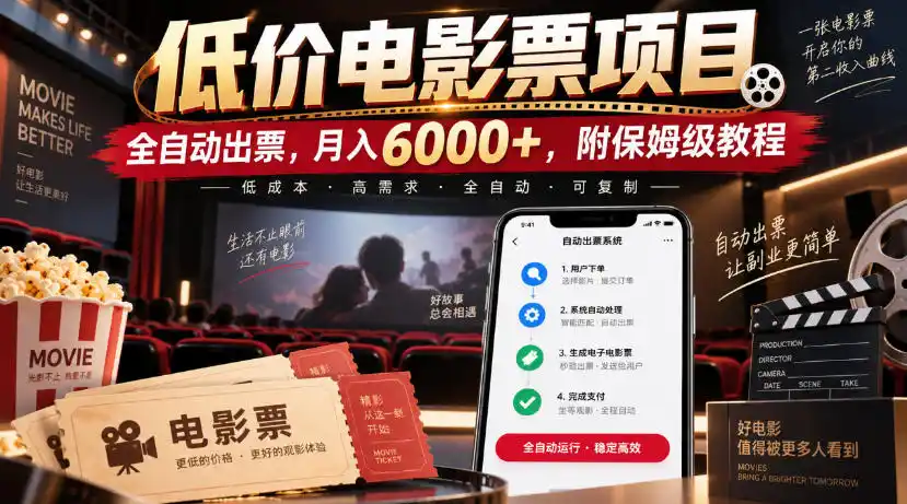 低价电影票项目,全自动出票,月入6000+,附保姆级教程【揭秘】-阿牛笔记