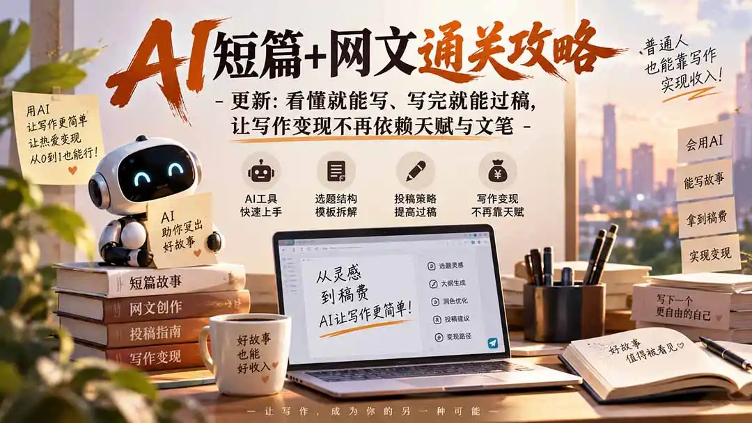 AI短篇+网文通关攻略-更新1009：看懂就能写、写完就能过稿，让写作变现不再依赖天赋与文笔