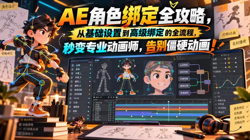 【无水印】AE角色绑定全攻略，从基础设置到高级绑定的全流程，秒变专业动画师，告别僵硬动画！【原创双语字幕】-阿牛笔记