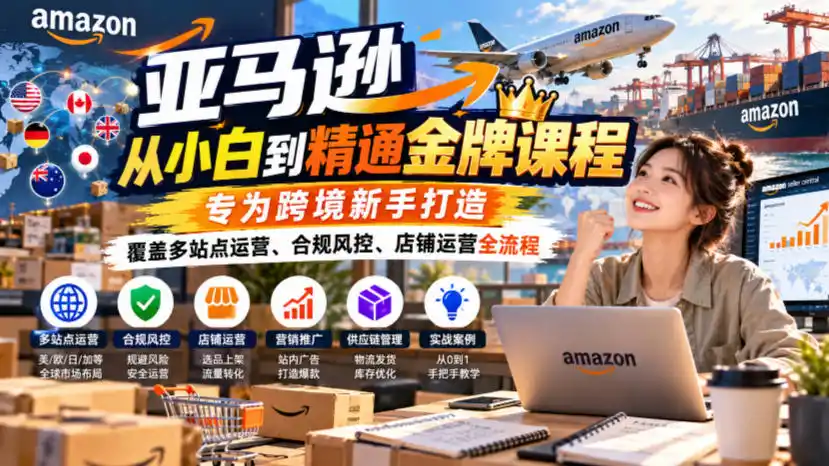 亚马逊从小白到精通金牌课程,专为跨境新手打造,覆盖多站点运营、合规风控、店铺运营全流程-阿牛笔记