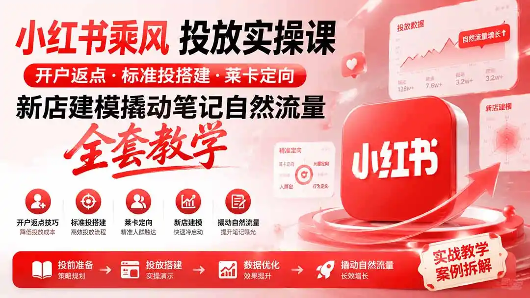 小红书乘风投放-100分钟实操课｜开户返点·标准投搭建·莱卡定向，新店建模撬动笔记自然流量全套教学-阿牛笔记