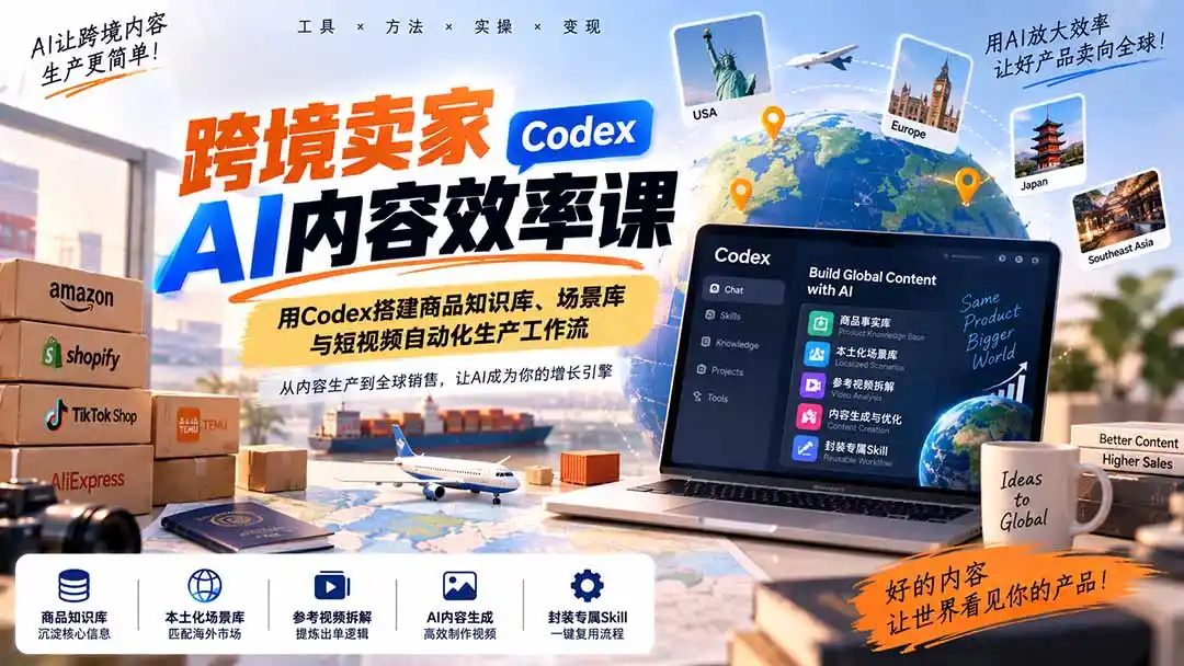 跨境卖家AI内容效率课：用Codex搭建商品知识库、场景库与短视频自动化生产工作流-阿牛笔记