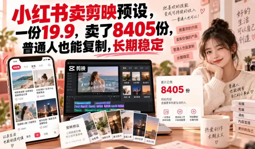小红书卖剪映预设,一份19.9,卖了8405份,普通人也能复制,长期稳定 小红书卖剪映预设,一份19.9,卖了8405份,普通人也能复制,长期稳定