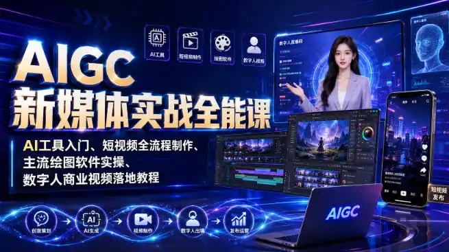 AIGC新媒体实战全能课｜AI工具入门、短视频全流程制作、主流绘图软件实操、数字人商业视频落地教程-阿牛笔记