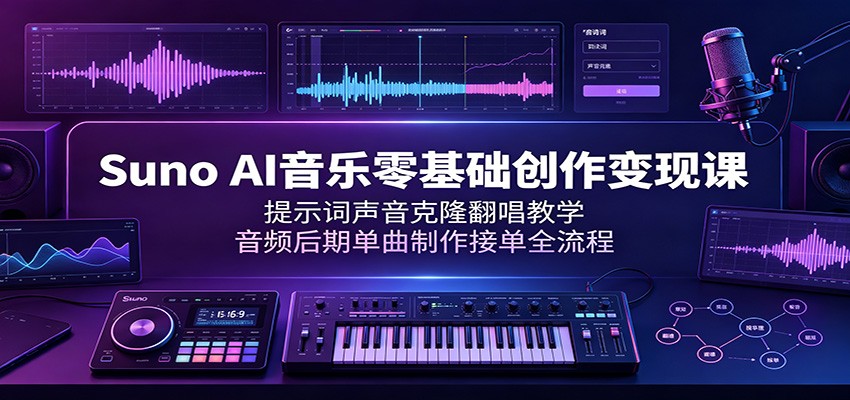 Suno AI音乐零基础创作变现课：提示词声音克隆翻唱教学，音频后期单曲制作接单全流程-阿牛笔记