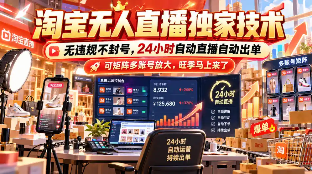 淘宝无人直播独家技术,无违规不封号,24小时自动直播自动出单,可矩阵多账号放大,旺季马上来了【揭秘】-阿牛笔记