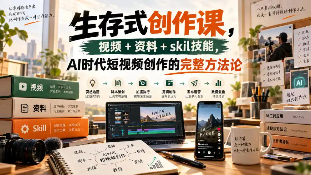生存式创作课,视频+资料+skil技能,ai时代短视频创作的完整方法论-阿牛笔记