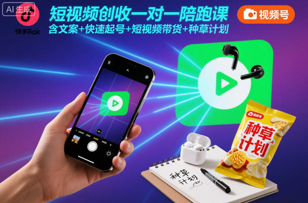 短视频创收一对一陪跑课,含文案+快速起号+短视频带货+种草计划-阿牛笔记