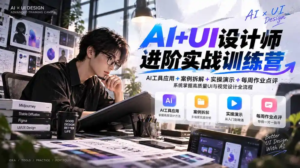 【无水印】AI+UI设计师进阶训练营-第4期：AI工具应用+案例拆解+实操演示+作业点评，掌握高质量UI与视觉设计全流程-阿牛笔记