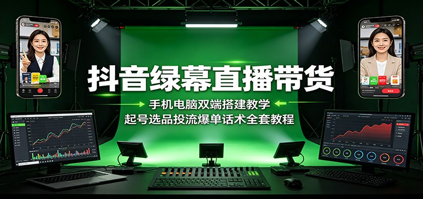 抖音绿幕直播带货:手机电脑双端搭建教学,起号选品投流爆单话术全套教程-阿牛笔记
