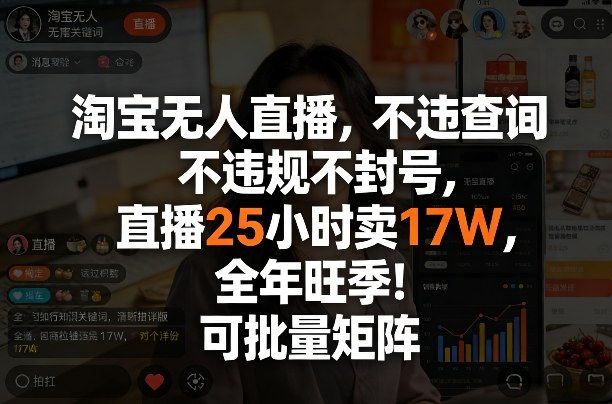 淘宝无人直播，不违规不封号，直播25小时卖17W，全年旺季！可批量矩阵【揭秘】-阿牛笔记