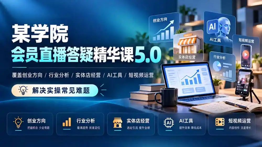 某学院会员直播答疑精华课5.0:覆盖创业方向、行业分析、实体店经营、AI工具和短视频运营,解决实操常见难题!-阿牛笔记