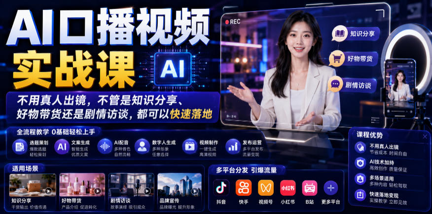 AI口播视频实战课，不用真人出镜，不管是知识分享、好物带货还是剧情访谈，都可以快速落地-阿牛笔记