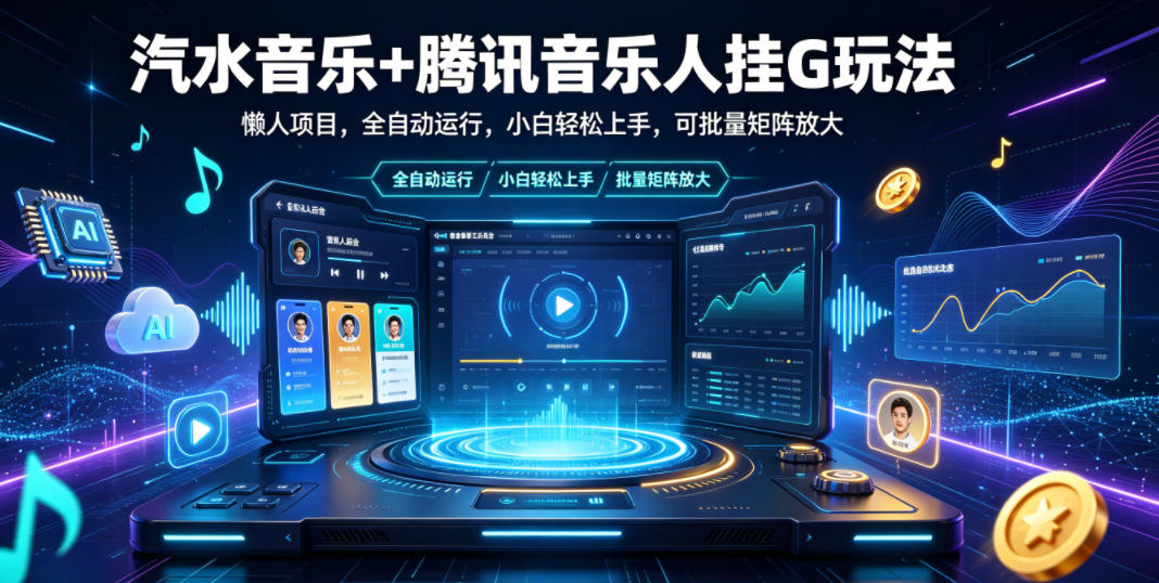 汽水音乐+腾讯音乐人挂G玩法，懒人项目，全自动运行，小白轻松上手，可批量矩阵放大【揭秘】-阿牛笔记