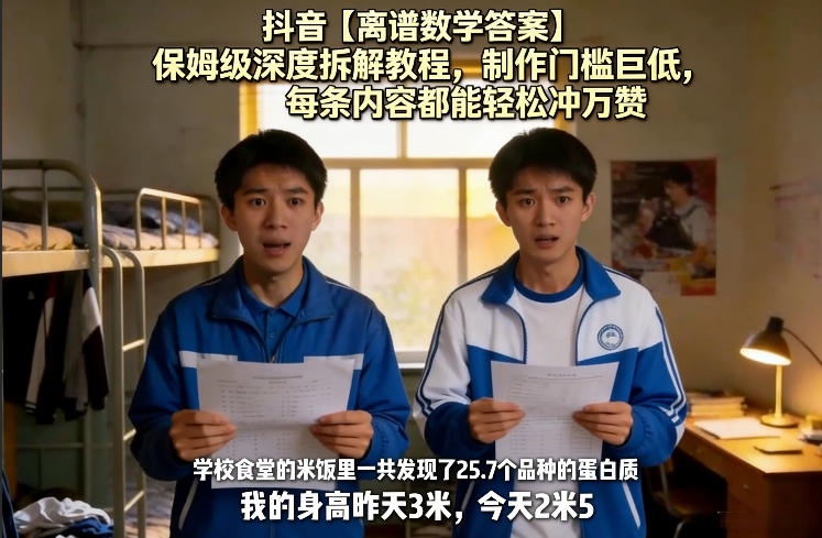 抖音【离谱数学答案】保姆级深度拆解教程，制作门槛巨低，每条内容都能轻松冲万赞，附详细步骤-阿牛笔记