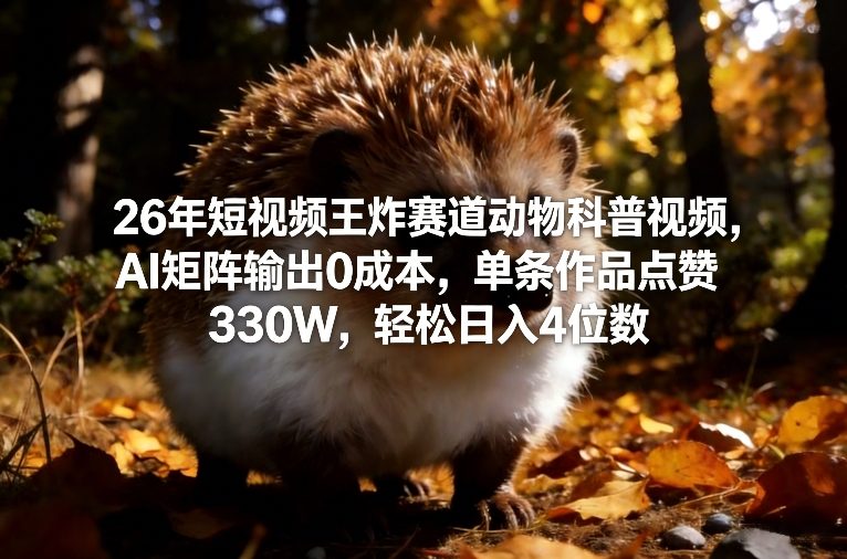 26年短视频王炸赛道动物科普视频，AI矩阵输出0成本，单条作品点赞330W，轻松日入4位数-阿牛笔记