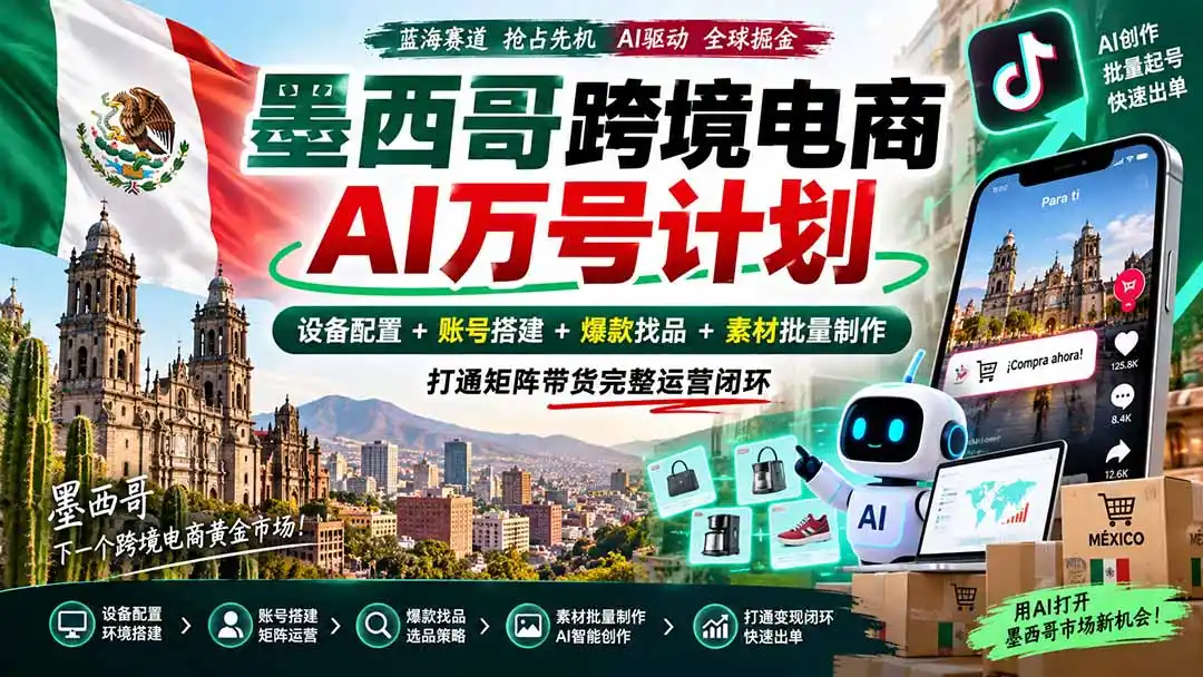 墨西哥AI跨境电商万号计划｜设备配置+账号搭建+爆款找品+素材批量制作，打通矩阵带货完整运营闭环-阿牛笔记