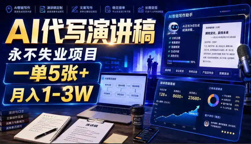 AI代写演讲稿，永不失业项目，一单5张+，月入1-3W【揭秘】-阿牛笔记