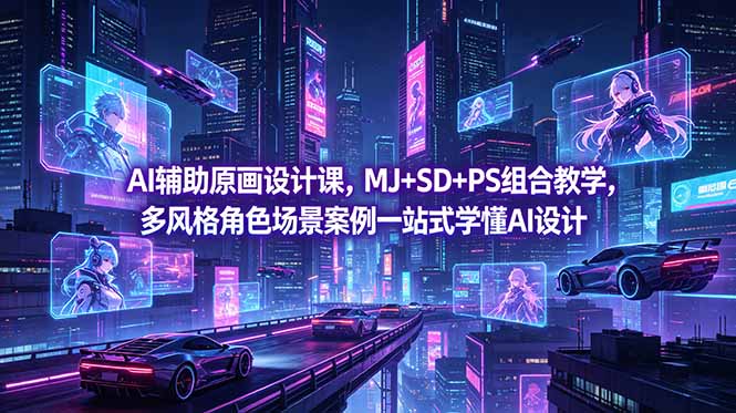 AI辅助原画设计课,MJ+SD+PS组合教学,多风格角色场景案例一站式学懂AI设计-阿牛笔记