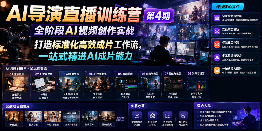 AI导演直播训练营第4期｜全阶段AI视频创作实战，打造标准化高效成片工作流，一站式精进AI成片能力-阿牛笔记