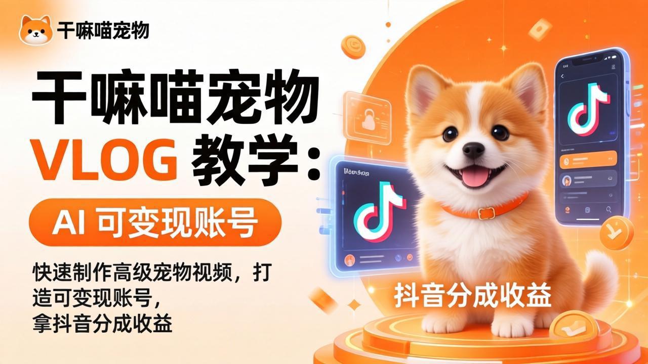干嘛喵宠物 VLOG 教学：AI 快速制作高级宠物视频，打造可变现账号，拿抖音分成收益-阿牛笔记