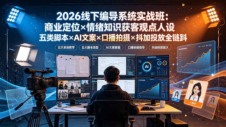 2026线下编导系统实战班:商业定位×情绪知识获客观点人设五类脚本×AI文案×口播拍摄×抖加投放全链路-阿牛笔记