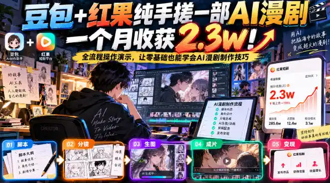 豆包+红果纯手搓一部AI漫剧一个月收获2.3w!全流程操作演示,让零基础也能学会AI漫剧制作技巧-阿牛笔记
