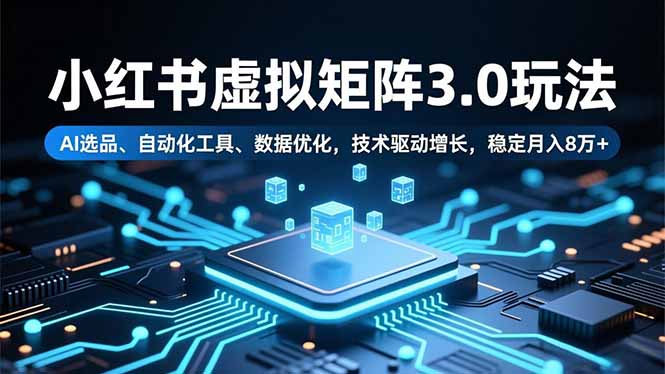 小红书虚拟矩阵3.0玩法,AI选品、自动化工具、数据优化,技术驱动增长,稳定月入8万+-阿牛笔记