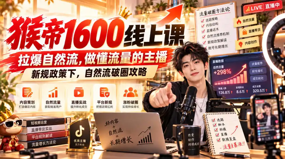 猴帝1600线上课,拉爆自然流,做懂流量的主播,新规政策下,自然流破圈攻略【更新260926】 猴帝1600线上课,拉爆自然流,做懂流量的主播,新规政策下,自然流破圈攻略【更新260926】