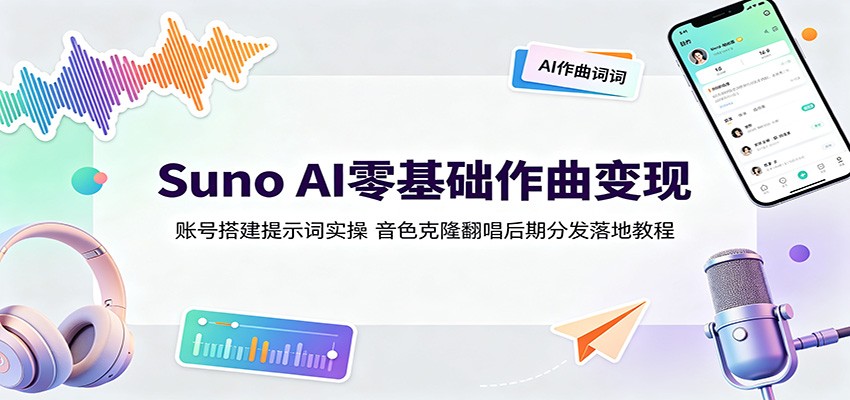 Suno AI零基础作曲变现：账号搭建提示词实操，音色克隆翻唱后期分发落地教程-阿牛笔记