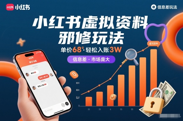 小红书虚拟资料邪修玩法，单价68，轻松入账3W，信息差玩法，市场庞大-阿牛笔记