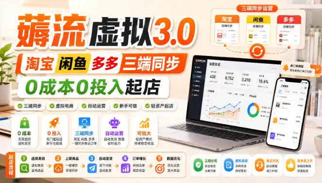 绅白不白·薅流虚拟3.0丨淘宝闲鱼多多三端同步丨0成本0投入起店(更新)-阿牛笔记