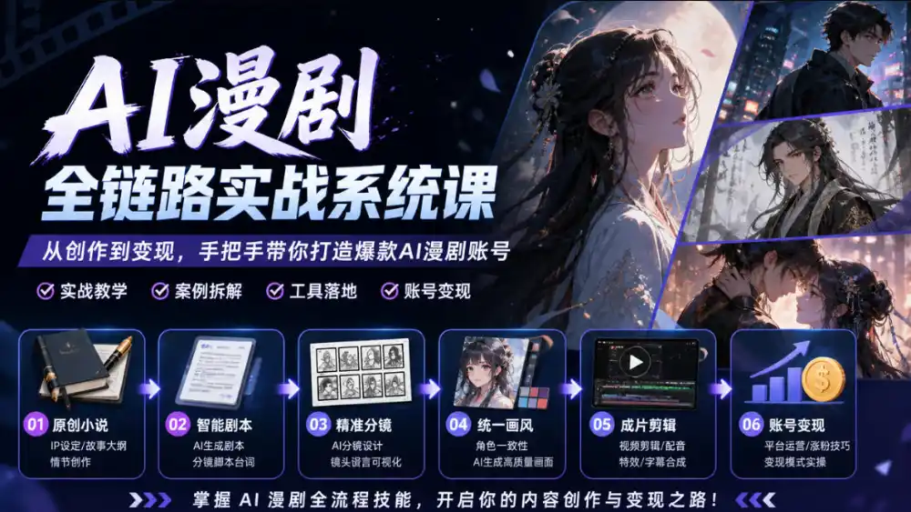 AI漫剧全链路实战系统课|原创小说、智能剧本、精准分镜、统一画风、成片剪辑、账号变现实操教学(更新1018)-阿牛笔记