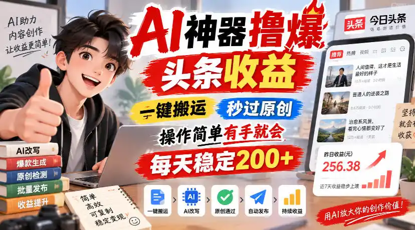 AI神器撸爆头条收益,一键搬运,秒过原创,操作简单有手就会,每天稳定200+【揭秘】-阿牛笔记