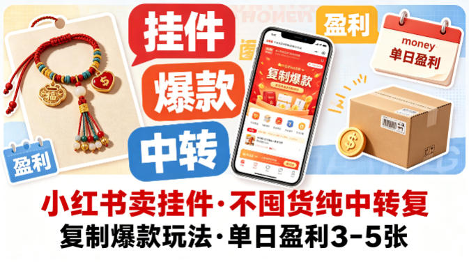 小红书卖挂件，不囤货纯中转复制爆款玩法，单日盈利3-5张-阿牛笔记