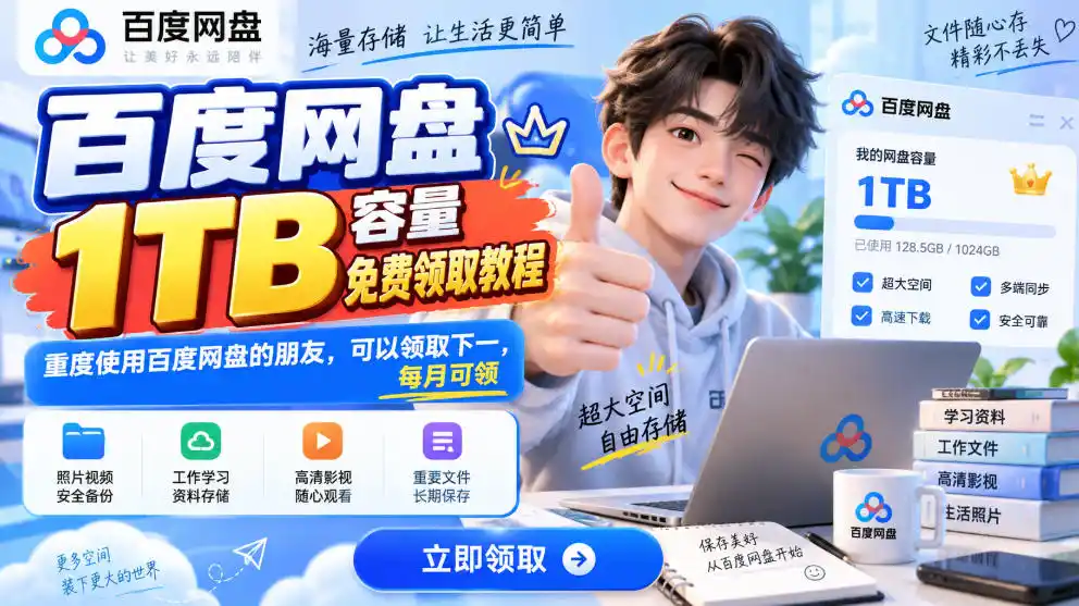 百度网盘1TB容量免费领取教程，重度使用百度网盘的朋友，可以领取下一，每月可领-阿牛笔记