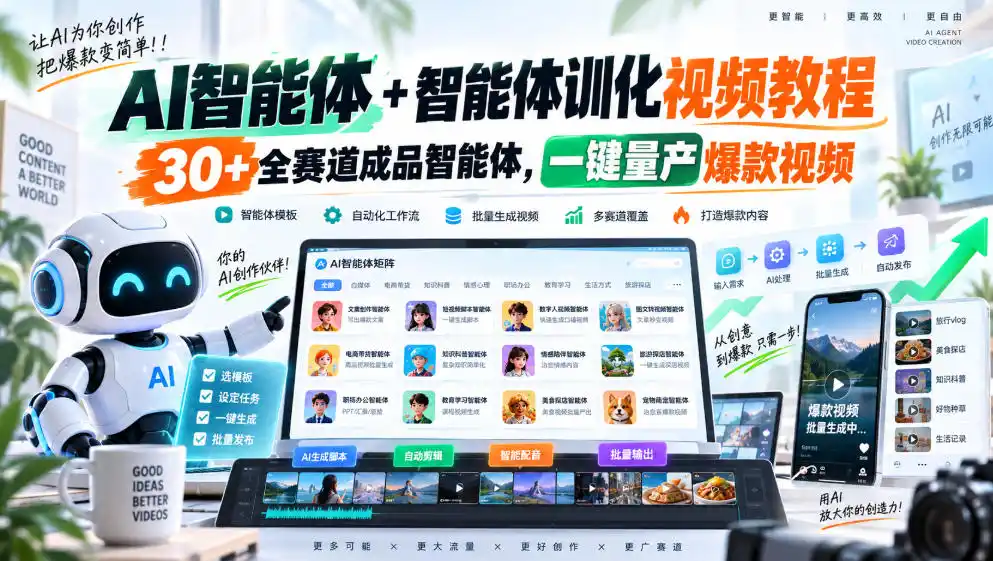AI智能体+智能体训化视频教程,30+全赛道成品智能体,一键量产爆款视频-阿牛笔记