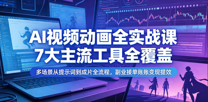 AI视频动画全实战课,7大主流工具全覆盖,多场景从提示词到成片全流程,副业接单账号变现提效-阿牛笔记