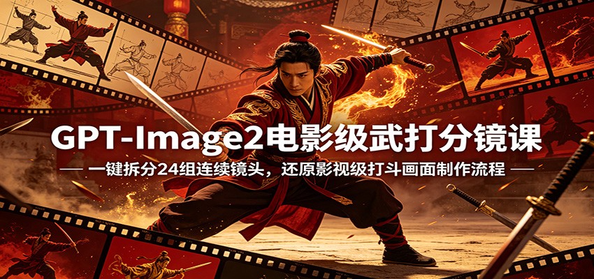 GPT-Image2电影级武打分镜课：一键拆分24组连续镜头，还原影视级打斗画面制作流程-阿牛笔记