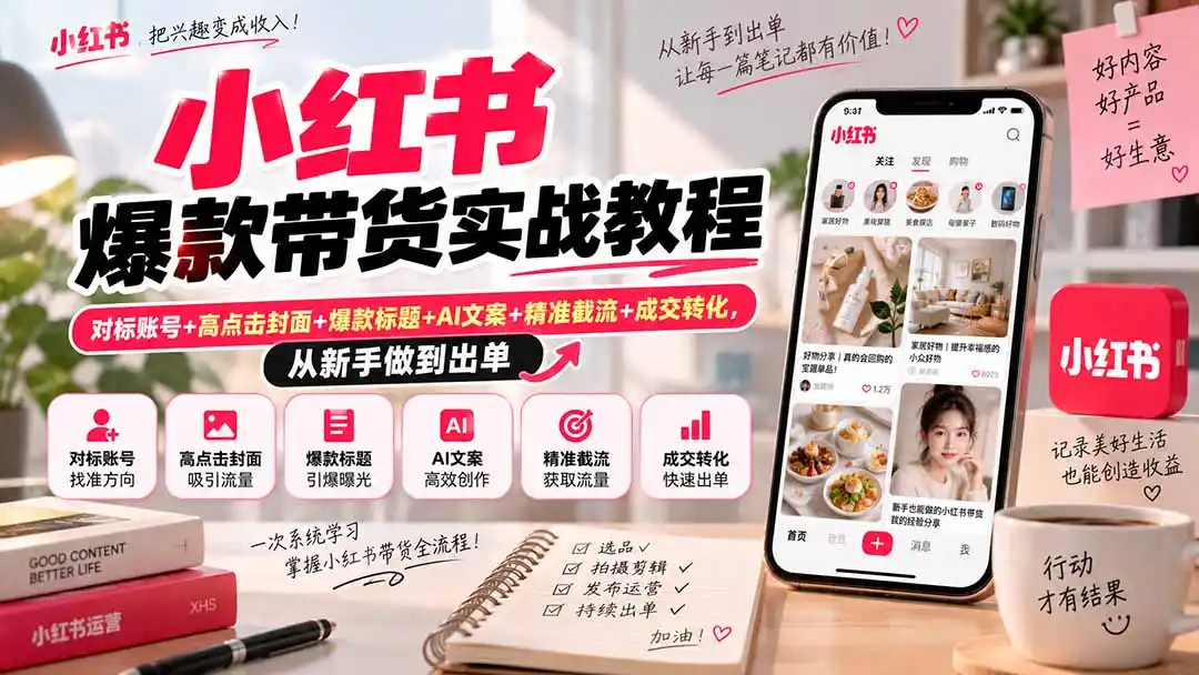小红书爆款带货实战教程｜对标账号+高点击封面+爆款标题+AI文案+精准截流+成交转化，从新手做到出单-阿牛笔记