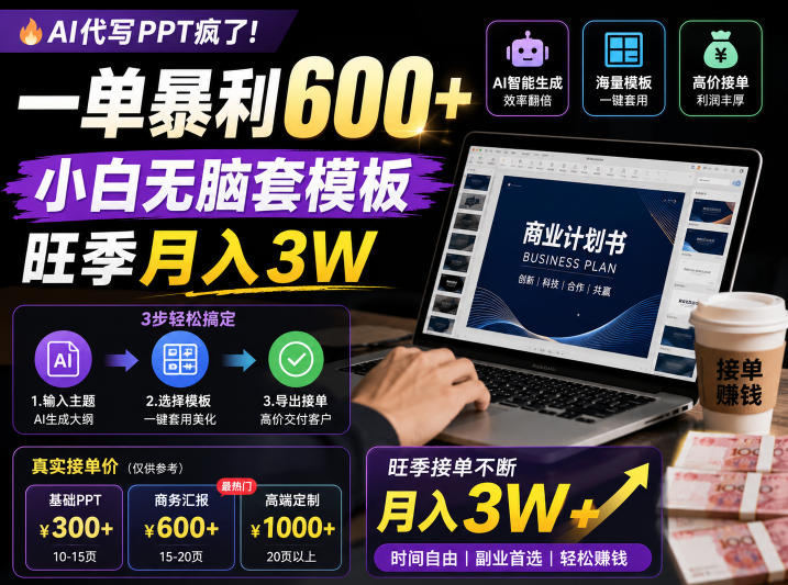 AI代写PPT疯了!一单暴利600+,小白无脑套模板,旺季月入3W,不用苦哈哈引流【揭秘】-阿牛笔记