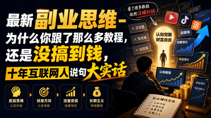 最新副业思维-为什么你跟了那么多教程，还是没搞到钱，十年互联网人说句大实话【揭秘】-阿牛笔记