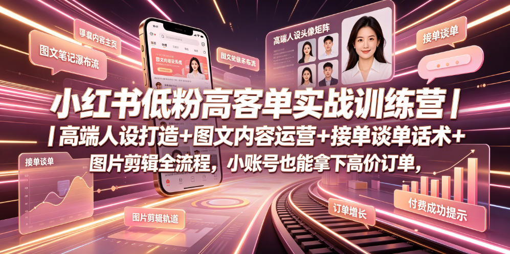 小红书低粉高客单实战训练营｜高端人设打造+图文内容运营+接单谈单话术+图片剪辑全流程，小账号也能拿下高价订单-阿牛笔记