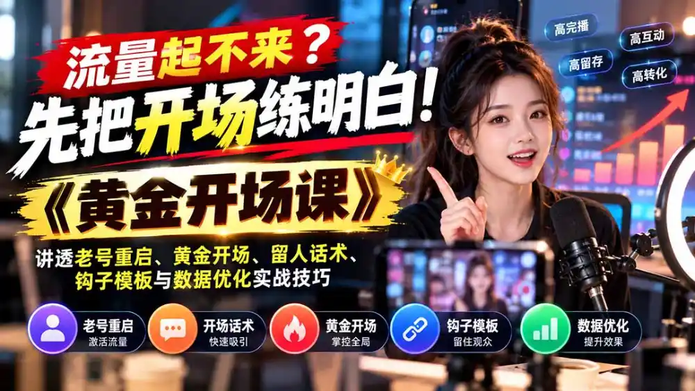 流量起不来?先把开场练明白!《黄金开场课》讲透老号重启、黄金开场、留人话术、钩子模板与数据优化实战技巧-阿牛笔记