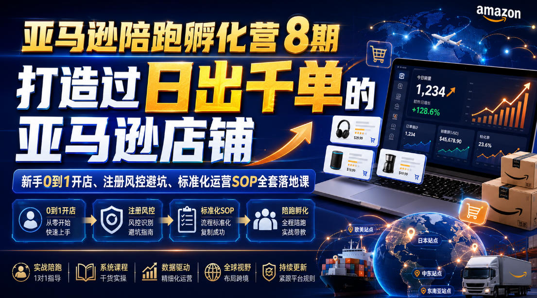 亚马逊陪跑孵化营8期,打造过日出千单的亚马逊店铺,新手0到1开店、注册风控避坑、标准化运营SOP全套落地课-阿牛笔记
