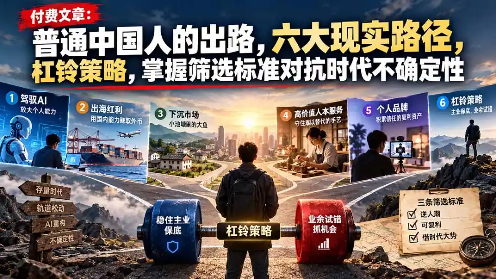 付费文章:普通中国人的出路,六大现实路径,杠铃策略,掌握筛选标准对抗时代不确定性-阿牛笔记