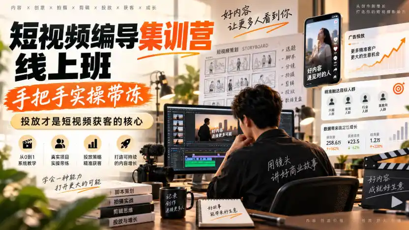 短视频编导集训营线上班,手把手实操带冻,投放才是短视频获客的核心-阿牛笔记