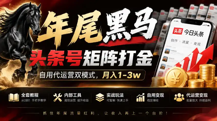 【年尾黑马】头条号矩阵打金,自用代运营双模式,月入1-3w,附全套教程及内部工具【揭秘】-阿牛笔记